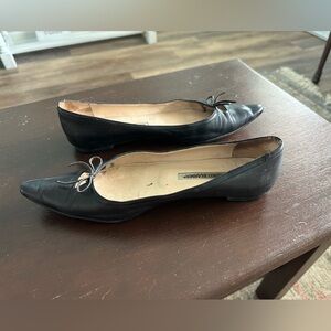 Manolo Blahnik Size 38 1/2 Black Leather Women's Ballet Flats